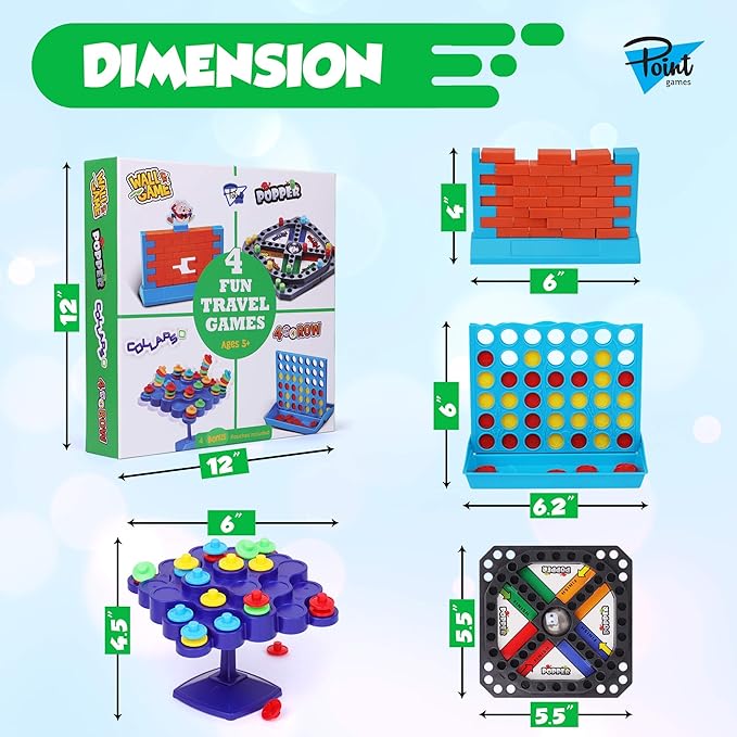 Travel Games 4-in-1 Airplane Travel Essentials, Road Trip Essentials Kids Fun Games, Easy Storage & Travel Friendly, Critical Thinking and Brain Development Skills