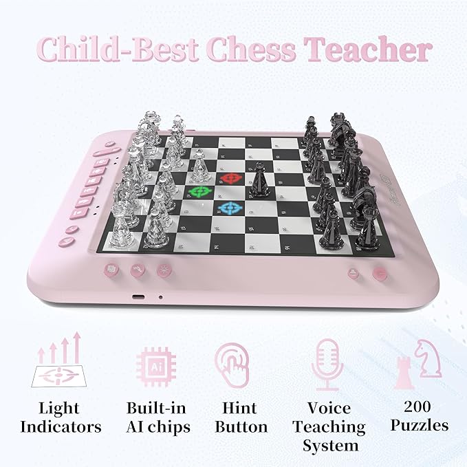Electronic Chess Set, Board Game, Computer Chess Game, Chess Set Board Game, Electronic Chess Set Game, Chess Sets Games Lovers, for Beginners Great Partner (Pink)