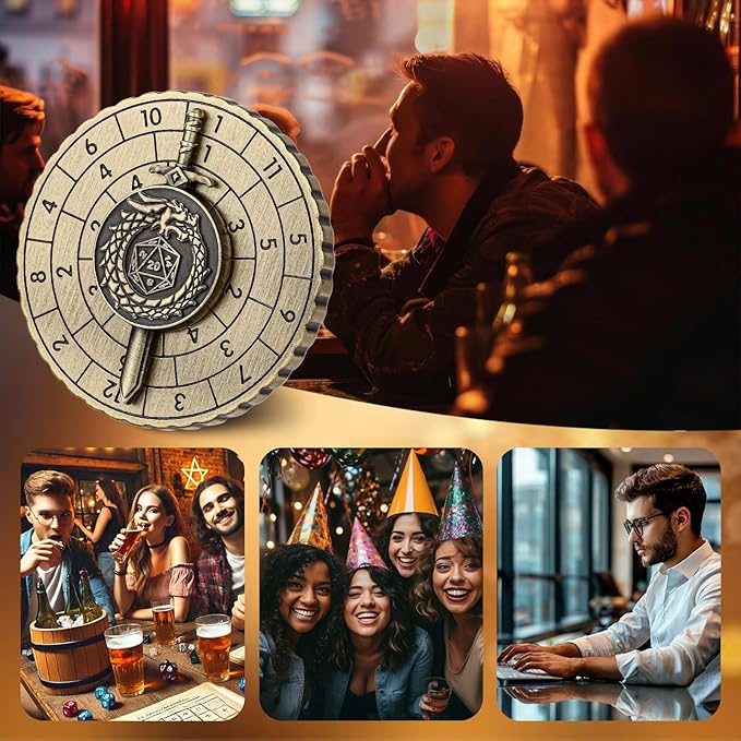 Spinner DND Dice, 7-in-1 Dragon Sword Metallic D&D Dice, Dragon Roulette Dice Spinner for DND Dice Set, DND Gifts with Gift Box, Role Playing Board Game Accessories, DND Dice Set Gifts, Bronze