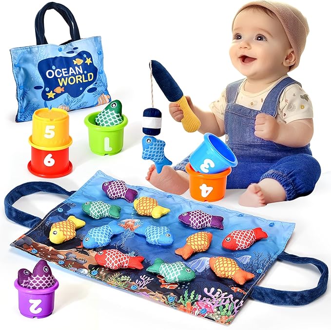 Montessori Toys for 1 Year Old Boy Girl Gifts, Cloth Fishing Game Toddler Toy 1-3, Sorting Learning Baby Toys 6-12-18 Months, One Year Old Girl Boy Birthday Gifts