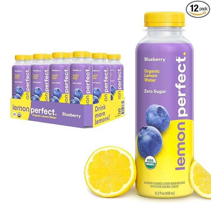 Lemon Perfect Blueberry, Flavored Lemon Water, Organic, Zero Sugar, Healthy Hydration Drinks, 15.2 fl oz Bottles (12-Pack)