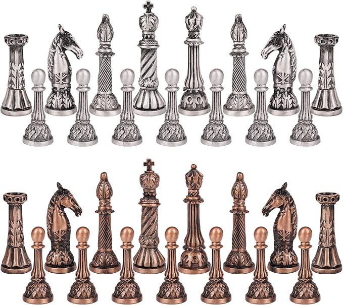 Retro Metal Chess Set for Adults and Kids – Marbling Chess Board with Chess Pieces – Travel Chess Set with Metal Pieces – Folding Chessboard – Ideal for Beginners and Professional Players