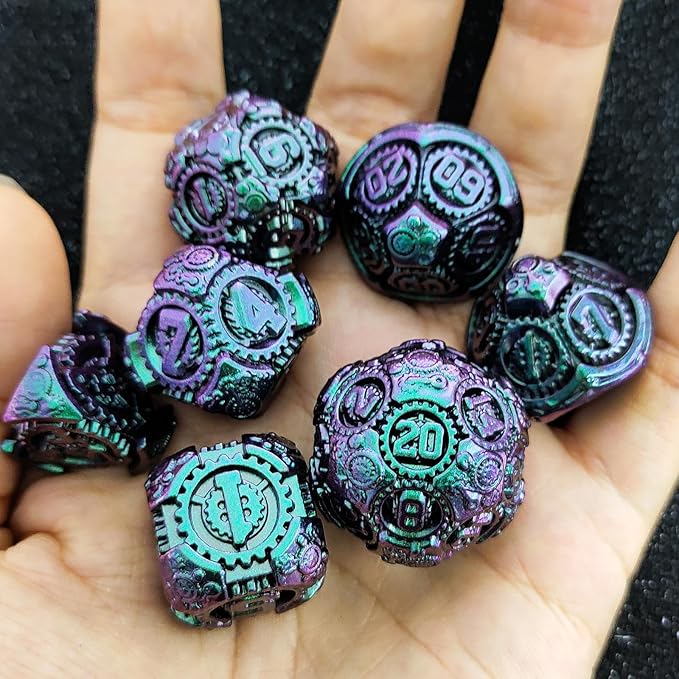 Geakeeper Construct D&D Dice, Metal DND Dice Set, 7Pcs Polyhedral Dragon Metallic D&D Dice with Gift Case for Dungeons and Dragon Game, RPG Role Playing Table Game Gifts (Gradient Green)