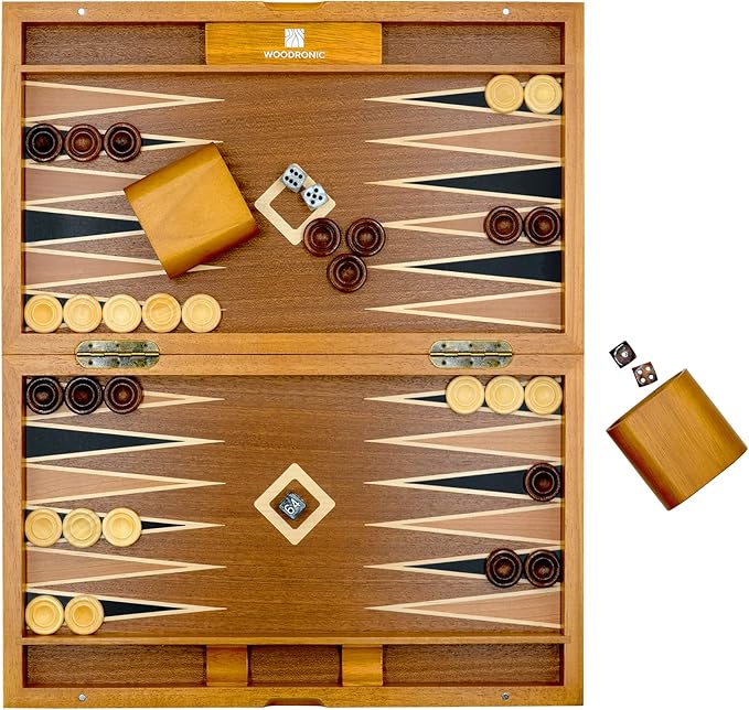 Woodronic 15" Wooden Backgammon Set, Folding Classic Board Game, Best Strategy Game and Smart Game of Tactics for Kids and Adults