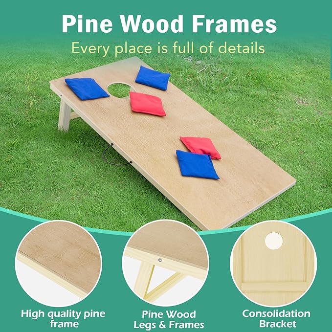Cornhole Board Set, 4 ft x 2 ft Regulation Size Corn Hole Game Set for Adults with Set of 8 Corn Hole Toss Bags and Carrying Case