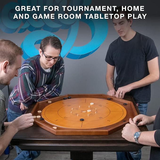 Tournament Crokinole & Checkers | Classic Dexterity Board Game for Two Players | 24 Black & White Discs & Game Board | 30 Inch