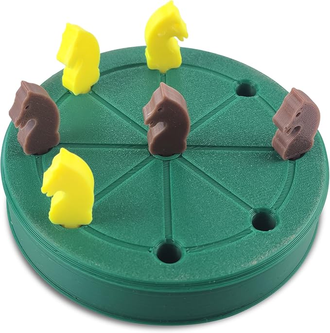 ROTA Game, Tic-Tac-Toe Game with Never a Tie, A Winner in Every Round, Ancient Roman Strategy Game, Portable 4" Board, Pockets or Purse-Size, with Horse Pieces, Made in USA (Green)