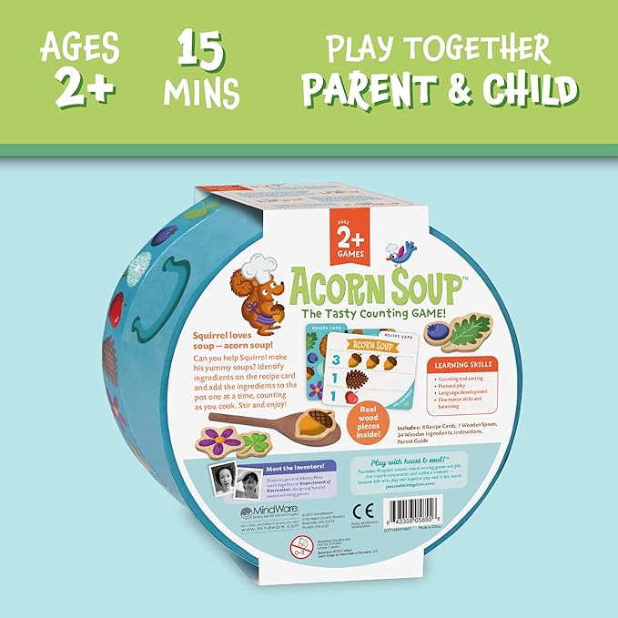 Peaceable Kingdom Acorn Soup – Game for You and Your 2 + Year Old – Fun Toddler Games Ages 2–4 That Teach Numbers and Counting Skills