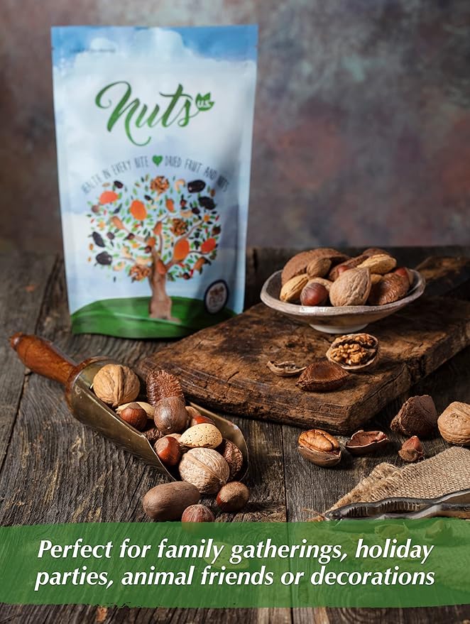 NUTS U.S. – Mixed Nuts In Shell (Almonds, Walnuts, Hazelnuts, Pecans, Brazil Nuts) | No Added Colors and No Artificial Flavors | Fresh Buttery Taste and Raw |Packed In Resealable Bags!!! (2 LBS)