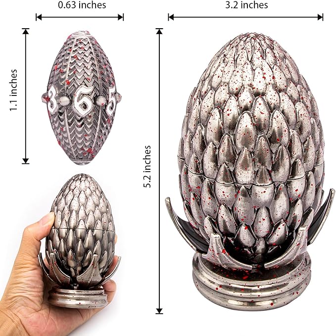 ARUOHHA DND Metal Dice Blood Splatter Dragon Egg Dice with Rotating Dragon Egg Shell, Role Playing Game RPG Polyhedral D and D Dice Set D20 D12 D10 D8 D6 D4