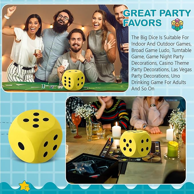 Shappy 6 Inches Foam Dice Fun Filled Large Educational Toy Kawaii Giant Dice Decorative Eva Foam Jumbo Cube Big Square Building Blocks for Game Nights Learning Sessions(Yellow,1 Pc)