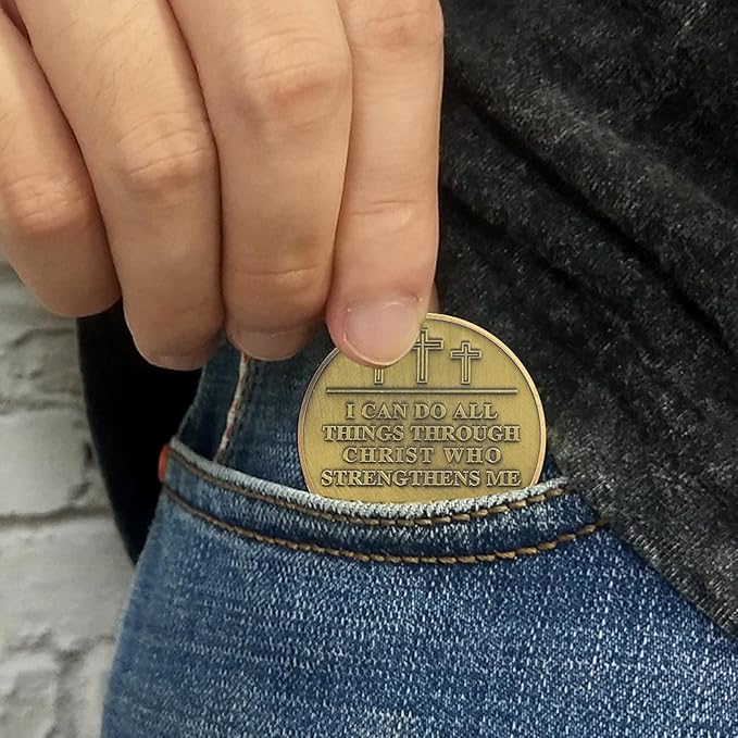 Radiant Cross Path Religious Coin Inspirational Bible Verse Medallion Faith-Based Gifts for Spiritual Encouragement for Men & Women