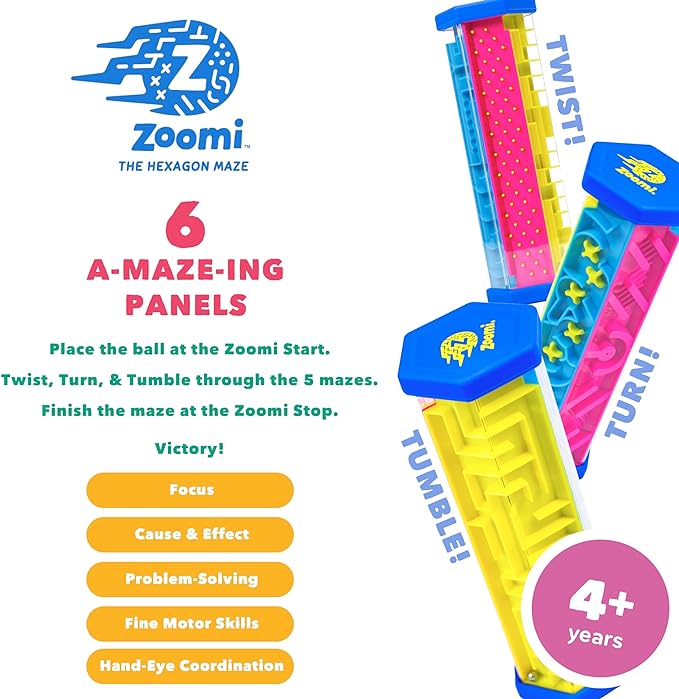Mobi Zoomi Hexagon Maze Puzzle Game - 3D Hexagon Maze Gravity Ball Game for Toddlers and Kids, Brain Teaser Puzzles, Fidget Toy for Motor Skills and Coordination - Toddler Toys for Ages 4+