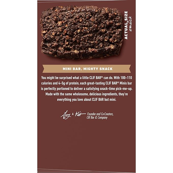 CLIF BAR Minis - Chocolate Brownie Flavor - Made with Organic Oats - 4g Protein - Non-GMO - Plant Based - Snack-Size Energy Bars - 0.99 oz. (20 Pack)