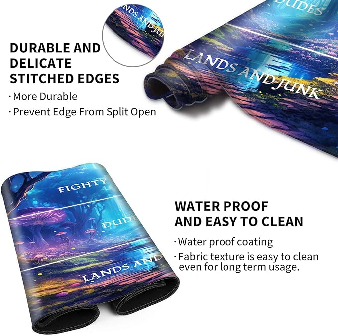 Playmat with Zones for MTG Card Game Playing, 24"x14" Commander Deck Gaming Desk Duel Mat for Beginner, Glowing Forest Mushroom