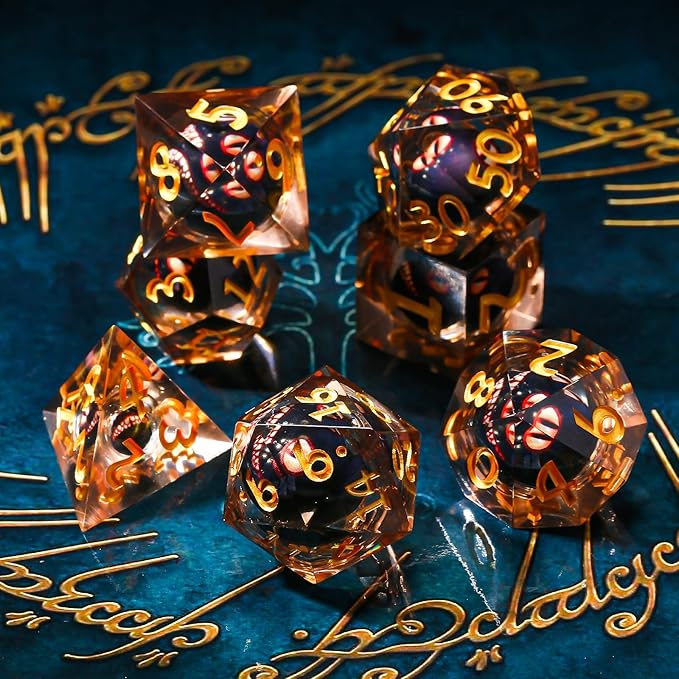 Sharp Edge Dice DND, DND Eyeball Dice Set, Liquid Core Dragon Eye Dice for Role Playing Table Games