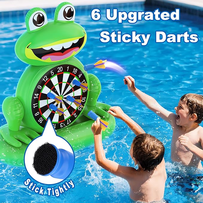 MOONTOY Inflatable Frog Dart Board Game, Fun Pool Toys for Kids, Water Games for Beach & Backyard, Summer Gift for Boys Girls Ages 6-12, Teens & Adults (Pump Included)