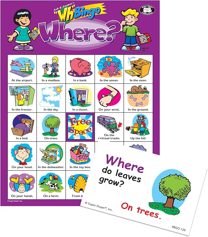 Super Duper Publications | Ask & Answer® Wh Bingo Board Game | Comprehension, Verbal, and Communication Skills | Who, What, Where, When, and Why Questions | Educational Resource for Children