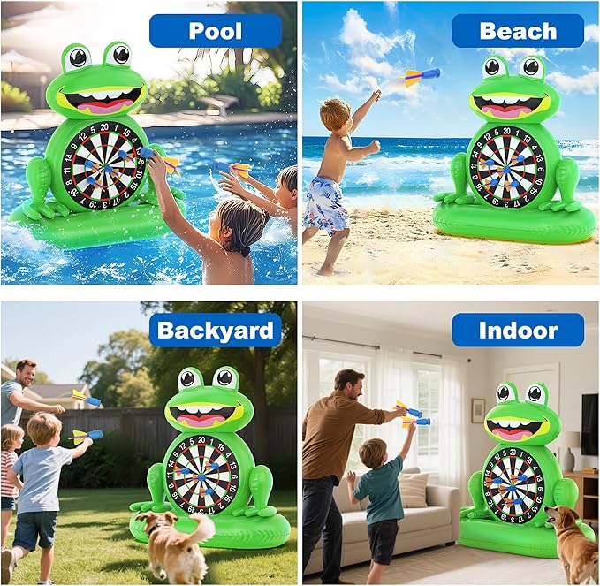 MOONTOY Inflatable Frog Dart Board Game, Fun Pool Toys for Kids, Water Games for Beach & Backyard, Summer Gift for Boys Girls Ages 6-12, Teens & Adults (Pump Included)