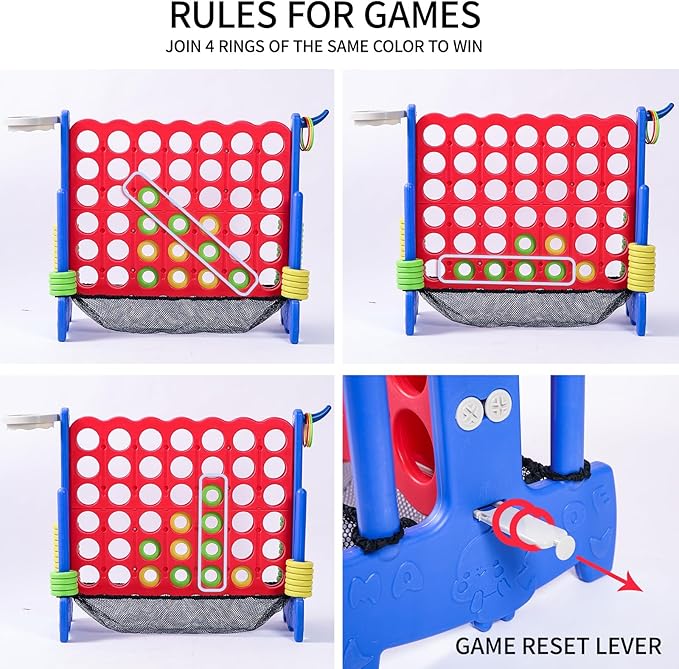 Giant 4 Row Game with Carrying Bag and Mesh Fabric .Giant 4-to-Score Game Set Suitable for Indoor and Outdoor Holiday Parties and Family Gatherings.（ Blue red）
