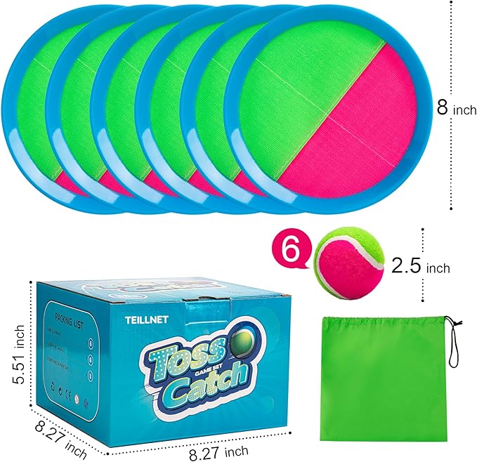 Toss and Catch Ball Set for Toddlers, Kids and Adults - 6 Pack - Kids Toys Outdoor Indoor - Sturdy & Water-Resistant, Great Game for Beach, Pool and Yard - Classic Gift for Boys Girls