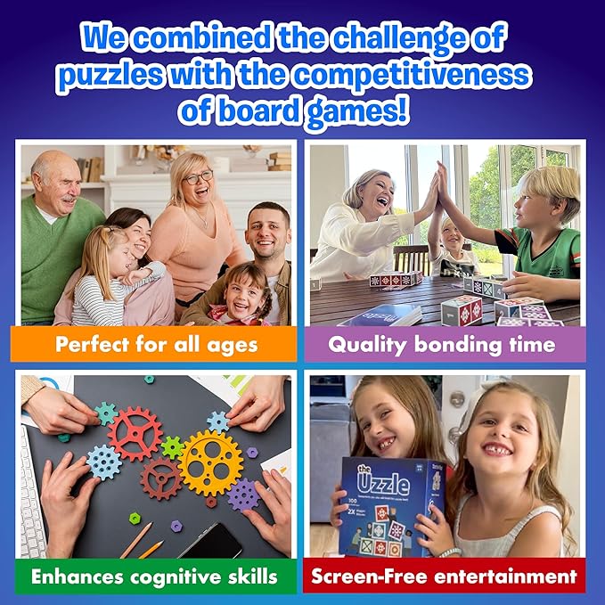 3.0 by Uzzle Games - 2-8 Players Board Game Bundle, Family Board Games for Children & Adults, Block Puzzle Games for Ages 4+ (2 Pack)