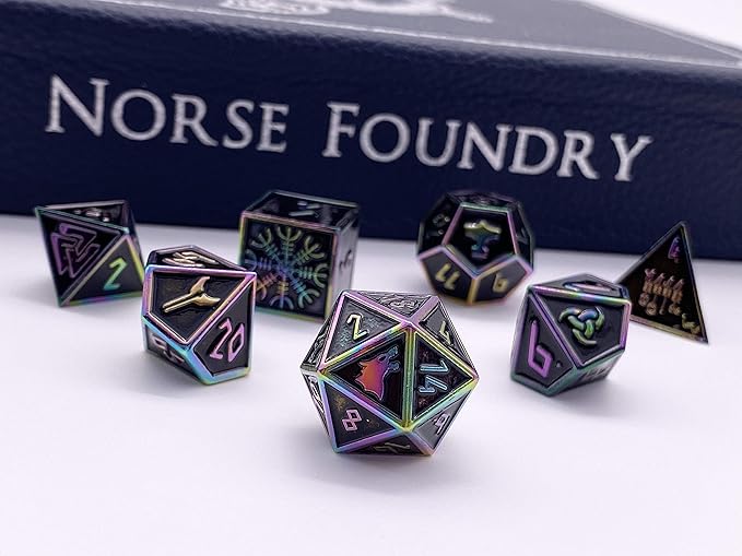 Norse Foundry Set of 7 Fallen Star Norse Series Full Metal Polyhedral Dice RPG Math Games DND Pathfinder
