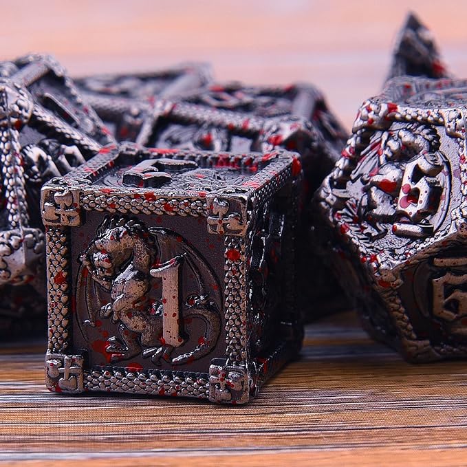 AUSTOR 7-Die Metal DND Dice Set Dungeons and Dragons Polyhedral Roll Playing Dice with Box D20 D12 D10 D% D8 D6 D4 for Pathfinder MTG RPG Board Games