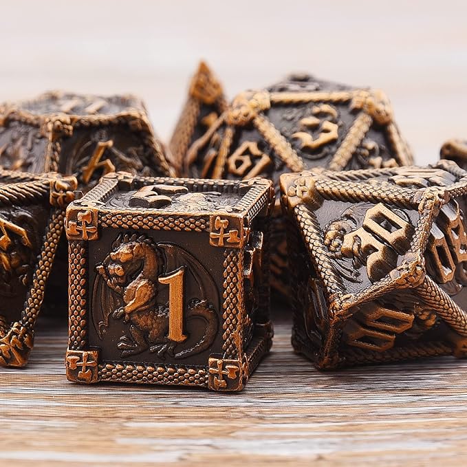 AUSTOR 7-Die Metal DND Dice Set Dungeons and Dragons Polyhedral Roll Playing Dice with Box D20 D12 D10 D% D8 D6 D4 for Pathfinder MTG RPG Board Games