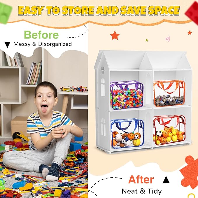 Sanwuta 4 Packs Large Toy Storage Bags Reusable Clear PVC Organizing Case Bags with Two Handles Waterproof Toy Container for Board Games, Building Blocks, Puzzles, Small Toys and Kids Books(Vivid)