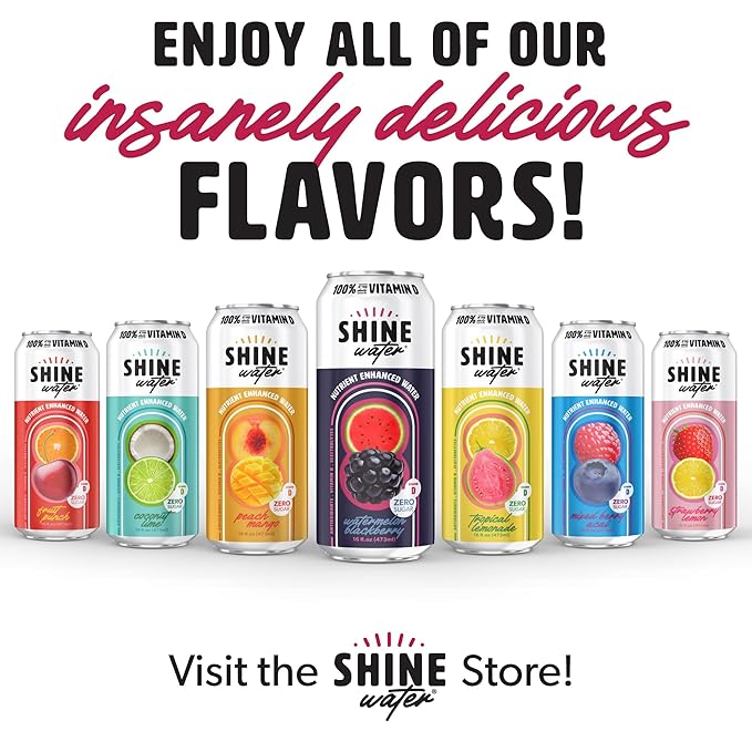 ShineWater Vitamin D Hydration Electrolyte Drink - Flavored Water with Electrolytes, Sugar-Free, Magnesium, Zinc, Vitamin B12, Plant-Based, Low Calorie - Watermelon BlackBerry Fruit Water 12 Pack