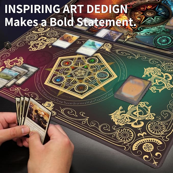 Playmat with Zones for MTG Card Game Playing, 24"x14" Commander Deck Gaming Desk Duel Mat for Beginner, Japanese Shrine Gate Torii Art