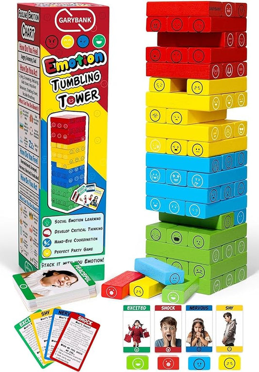 Garybank Emotion Tower Social Emotional Learning Activities for Kids, Sel Feelings Games W/56 Emotion Cards, Play Therapy Social Skills Board Game for Kid Age 6+, School Counselors Gifts