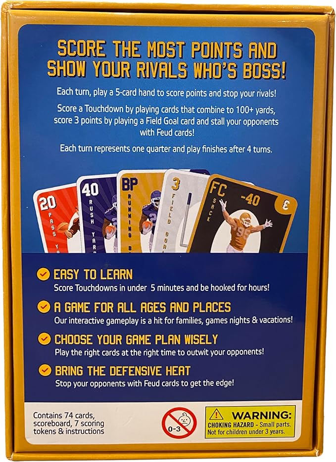 New Fast-paced Football Card Game for Families, Games Nights, Tailgates & Even Half-time | Enjoyed by Kids, Teens and Adults | 2-6 Players, Ages 7+, 5 min to Teach, 15 min to Play
