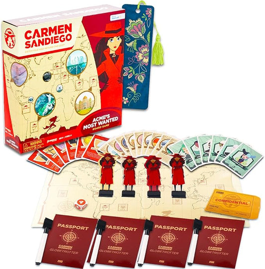 Carmen Sandiego Board Game - Bunde with Carmen Sandiego Acme's Most Wanted Board Game Plus Bookmark | Carmen Sandiego Toys for Kids