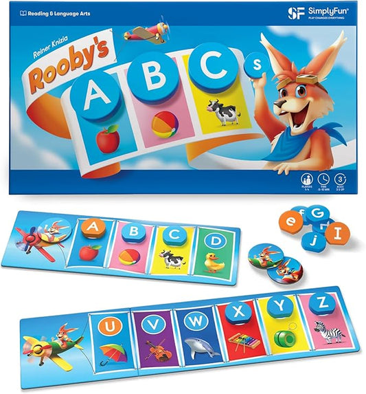 SimplyFun Rooby’s ABC’s - Pre-K Alphabet Game - Letter Recognition Game for Kids - Learn Both Uppercase and Lowercase Letters - 1 to 4 Players, Ages 3 & Up