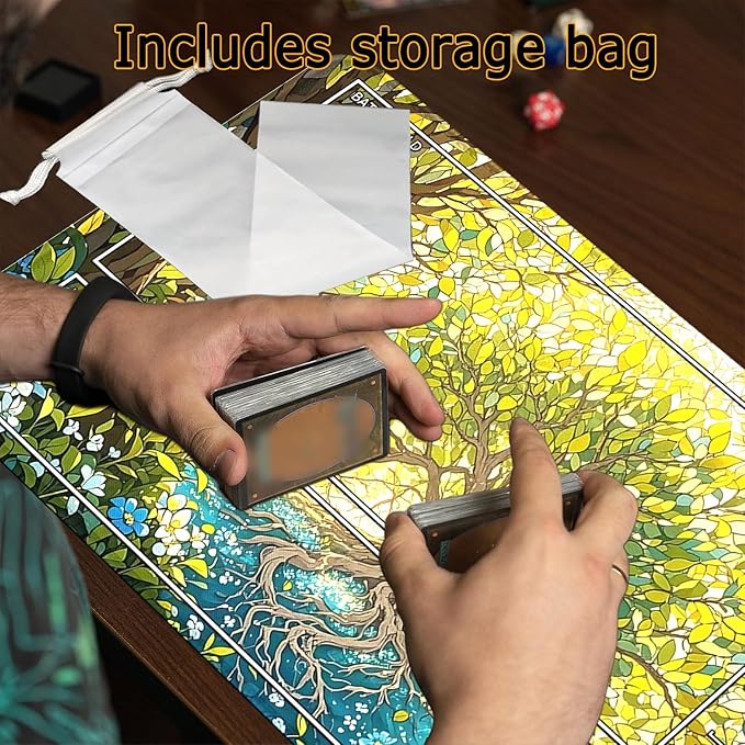 MTG Playmat- Stitched Edges Forest TCG Playmat-Non-Slip Landscape Play Mat Smooth Surface Rubber Base Board Game Mousepad 24x14 inches for Trading Card Game Playing with Storage Bags