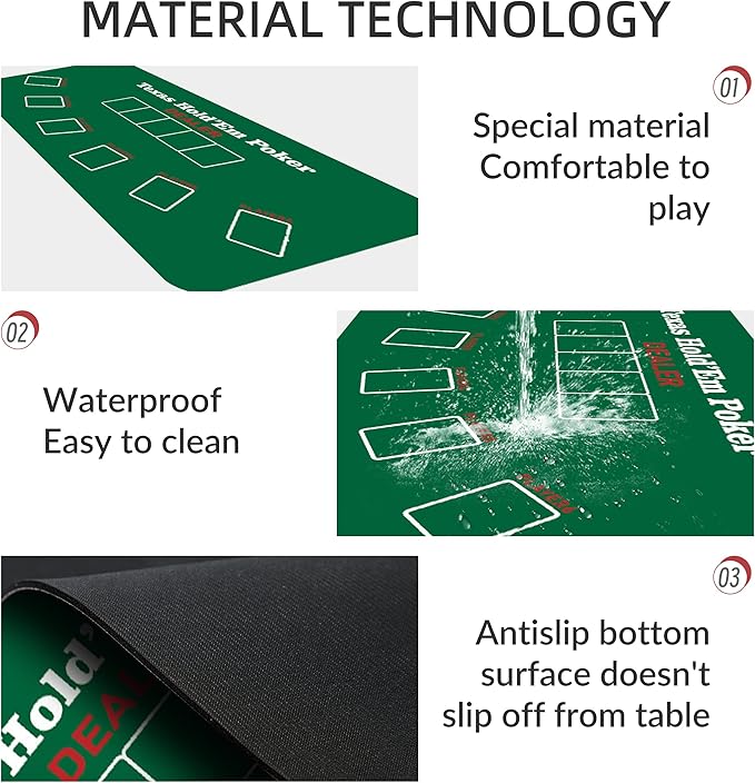 nuveti Poker Mat - 94 x47inch Non-Slip Poker Table Game Mat - Portable Rubber Waterproof Poker mat for Table 8-10 Player Card Game