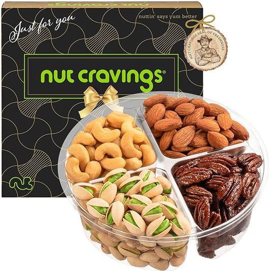 NUT CRAVINGS - Mixed Nuts Gift Basket in Black Gold Box (4 Assortments) Food Arrangement, Healthy Snack Care Package, Kosher
