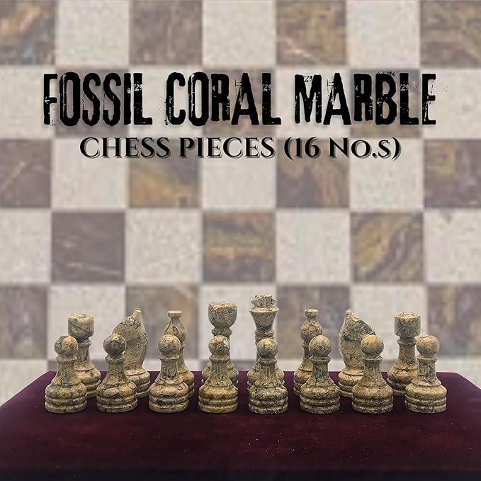 Handcrafted Premium Marble Chess Pieces Set – Elegant 32-Piece Replacement for 12-15 Inch Chess Boards Storage Box (Multi and Coral)