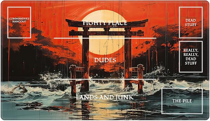 Playmat with Zones for MTG Card Game Playing, 24"x14" Commander Deck Gaming Desk Duel Mat for Beginner, Japanese Shrine Gate Torii Art