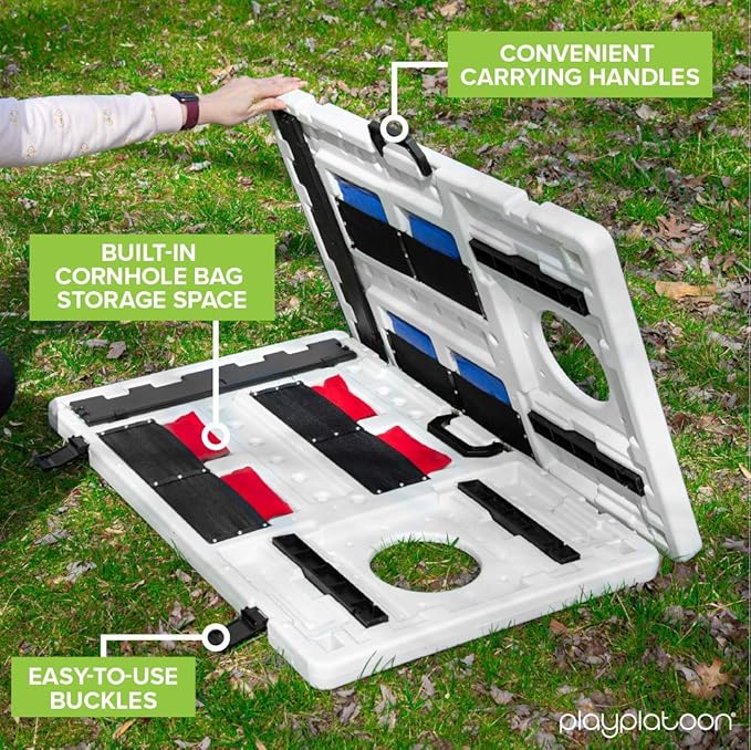Play Platoon All Weather Cornhole Set with Two Portable Plastic Cornhole Boards and 8 Bean Bags