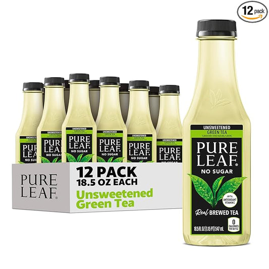 Pure Leaf Iced Tea, Unsweetened Green Tea, 18.5 fl Oz Bottles (Pack of 12)