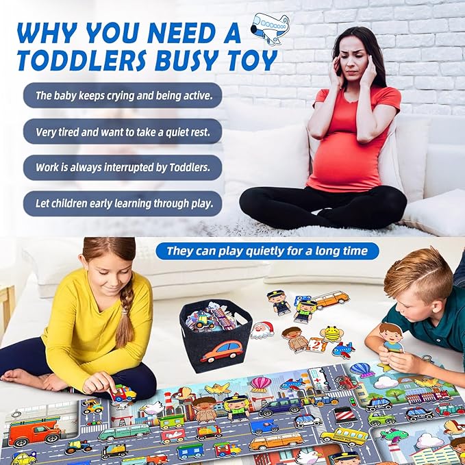 200 PCS Felt Board Story Set for Toddlers with Storage Bag City Traffic Themed Flannel Sensory Board Wall Interactive Storytelling Teaching Play Activity Kits 40x28 inch(Lightgrey)