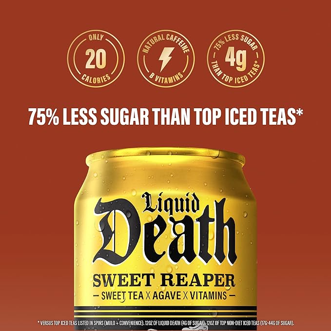 Liquid Death Iced Tea Variety Pack, 12-Pack (12 oz Cans), Low Calorie, Low Caffeine, No Artificial Sweeteners, B12 & B6 Vitamins, 4 Flavors: Dead Billionaire, Rest in Peach, Sweet Reaper, Blueberry Buzzsaw