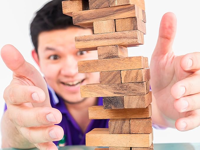 JA-RU Mini Tumbling Tower Game (3 Tower Set) 4 Inch Small Size Wooden Blocks. Building Games and Stacking Game for Kids. Indoor Outdoor Sport Activities. 3276-3p