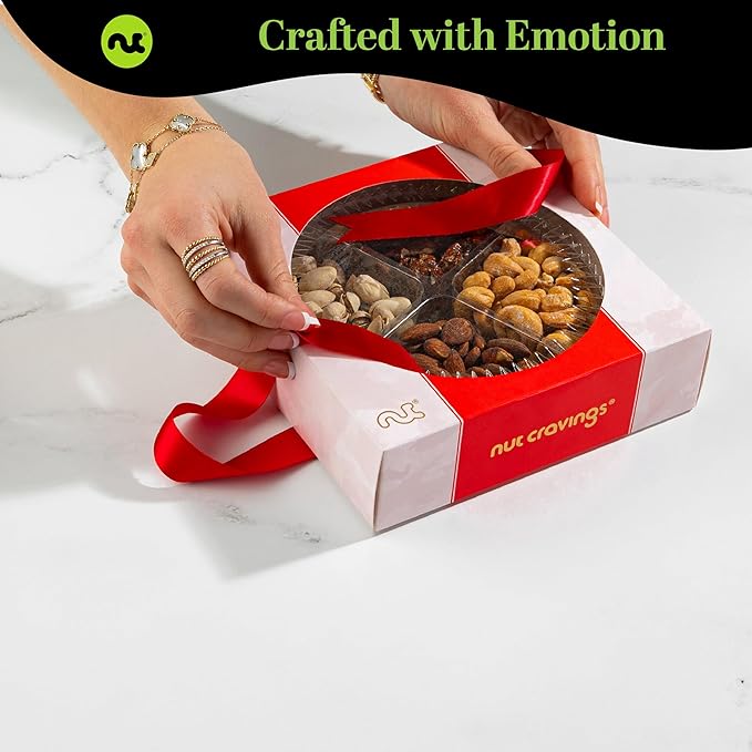 NUT CRAVINGS - Mixed Nuts Gift Basket in Red Gold Box (4 Assortments) Food Arrangement, Healthy Snack Care Package, Kosher