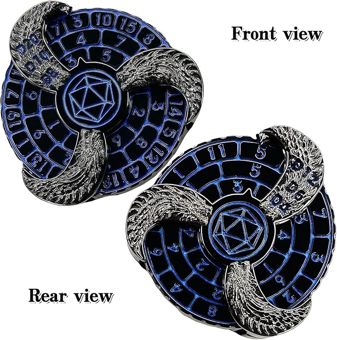 D&D Themed Fidget Spinner, dice Spinner, D4,D6, D8, D10, D12,D20,D% 7-in-1 Metal dice, Perfect for D&D Dungeons and Dragons, RPG and Pathfinder Role Playing Games (Black Blue)