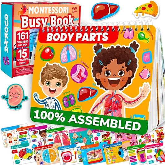 QUOKKA Human Body Busy Books for Kids Ages 4-8 - Fun Human Anatomy Activities for Kids Learning at Home or Classrooms - My Preschool Montessory Busy Book for Toddlers 3-5 I Comes Fully Assembled