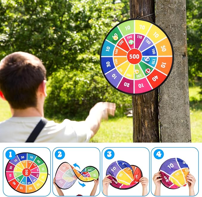 Libima 72 Pcs Carnival Games Set Potato Sack Race Bags Dart Board with Sticky Balls Bean Bag Toss Rings Egg Spoon Race 3 Legged Bands Game Outdoor Birthday Party Field Day Activity for Boy Girl Adult